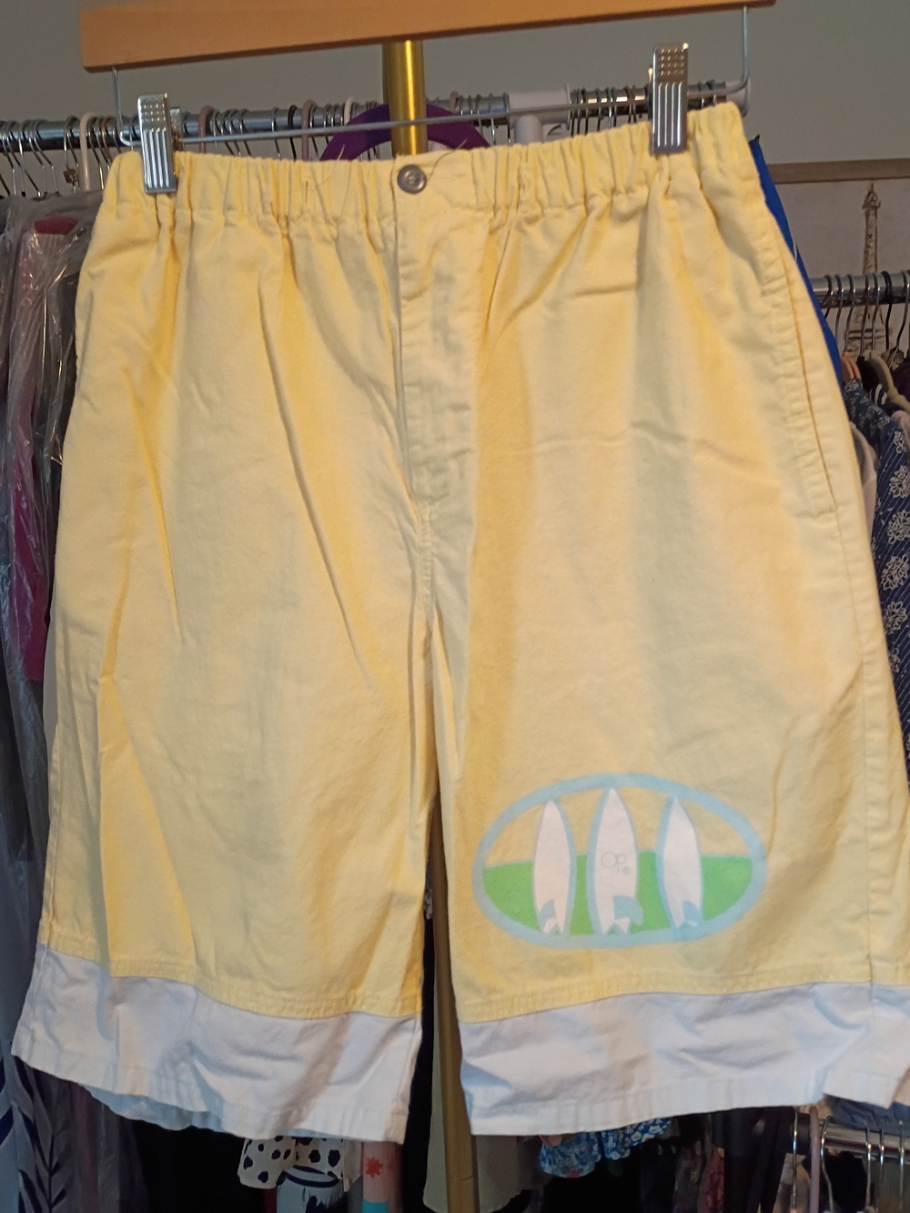Men's Yellow Surf Graphic Cotton Shorts